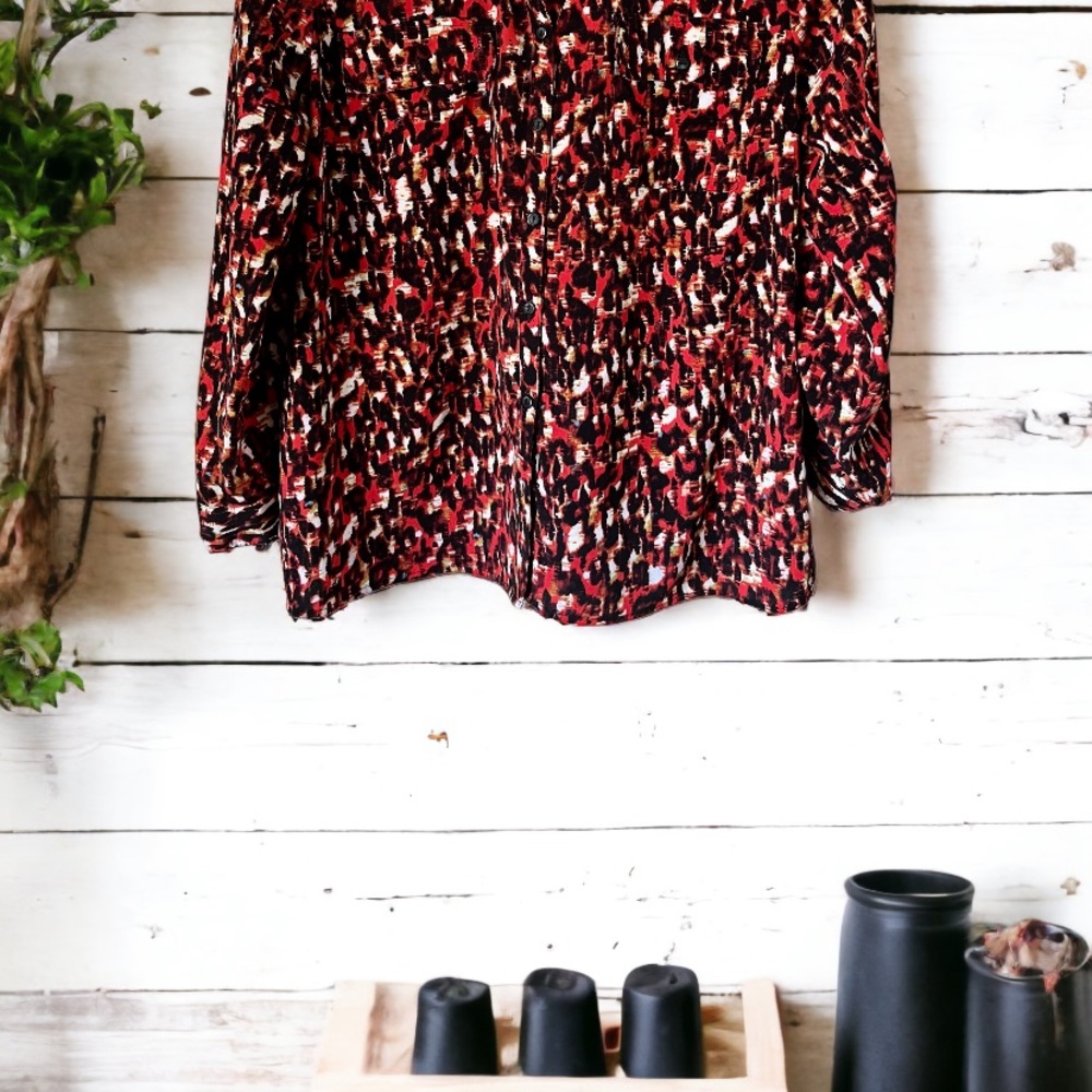 Notations Long Sleeve Button Up Career Painterly Blouse - Picture 9 of 14